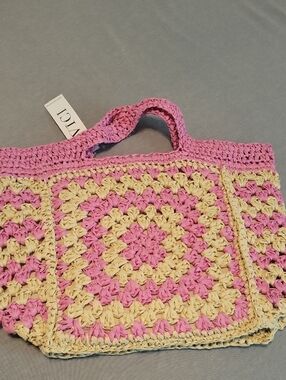 NWT VICI Handmade Pink and Cream Crochet Tote Bag